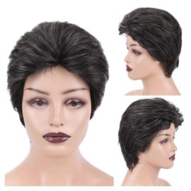 SYXLCYGG Short grey Wig Old Lady Wigs Synthetic Older White Womens Ladies Hair Wigs Gray Fluffy Full Free Wig Cap