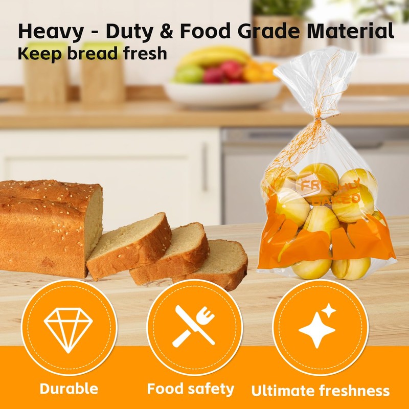 Lesibag Plastic Bread Bags with Ties, Clear Loaf Bags for