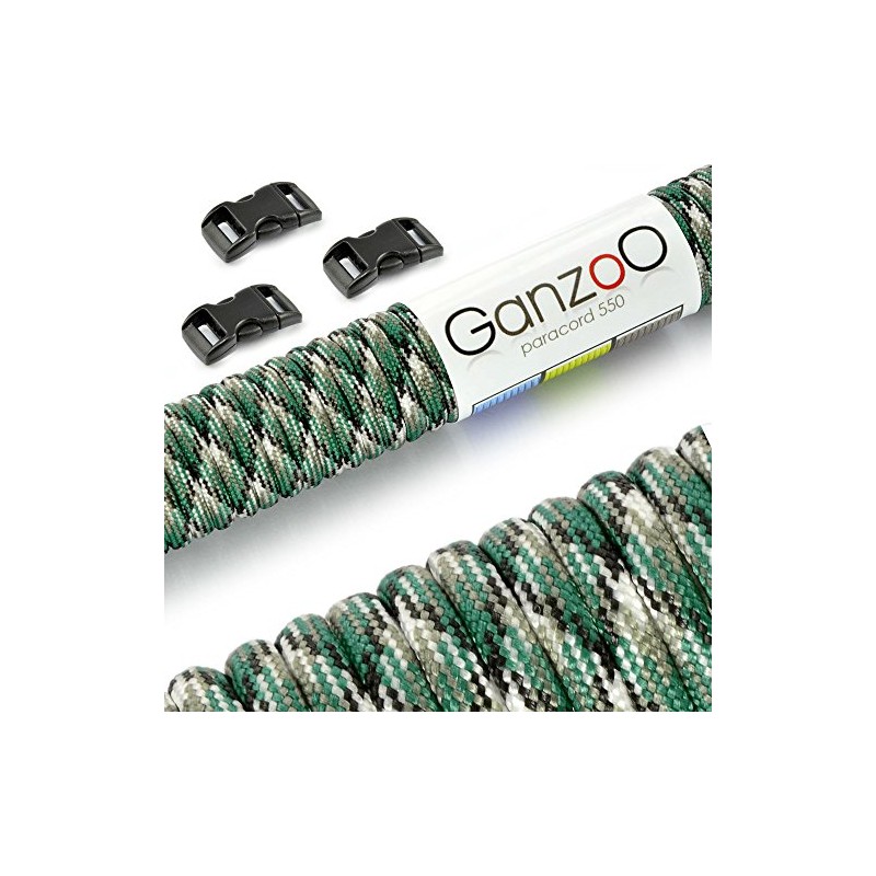 Ganzoo Paracord 550 Rope + 3 x Click Fastener for