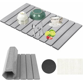 Alfombrillas de Secado para Platos,Plegable,Eterilla de Tierra de Diatomeas Súper Absorbente,Ecológica,Esterilla de Piedra para Secar Platos,Tazas,Botellas,60 x 40 cm,Gris Claro