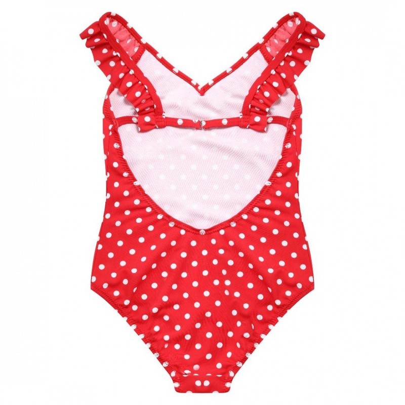 La-V Girls Swimming Costume, Red Polka Dot