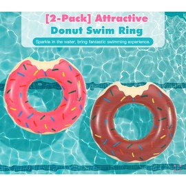 HeySplash Inflatable Pool Float, [2 Pack] Funny Beach Floatie Swim Toys Summer Swimming Pool Float Ring Floatie, Donut Shape Inflatable Pool Tubes Swim Float Tube for Kids Adults Water Fun Beach Party
