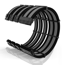 16AWG PSU Cable Extension Kit with Cable Combs,1x24pin ATX/1x8pin(4+4) EPS/2x8pin(6+2) PC Sleeved Cables 30cm Length,Power Supply Extension Cable Kit(Black/Gray)