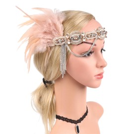 Flapper Headband Roaring 20s Headpieces Elegant Tea Flapper Accessories for Women Inspired By Great Gatsby 1920s Accessories Headbands Fascinators for Women C37-Champagne