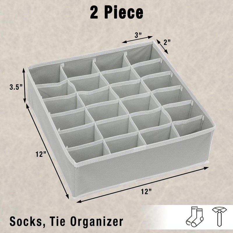 Simple Houseware 2 Pack Closet Sock Organizer, 24 Cell Drawer