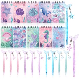 Uoeo 20 Pcs Mermaid Mini Spiral Notepads Mermaid Pens Set Mini Ocean Animals Notebooks Mermaid Party Favors Stationery Favours for Birthday Classroom School Reward Gift Prizes Goodie Bags Stuffers
