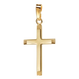 JEVELION Pendant Cross Gold Cross for Women, Men and Children with Flattened Edges as Chain Pendant Cross Pendant + Jewellery Case, Yellow Gold