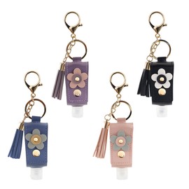 Schlüsselanhänger mit Handdesinfektionsmittel, 4 Farben, 30 ml tragbarer Leder-Schlüsselanhänger mit nachfüllbarer Flasche, leeres Etui für Lotion, Flüssigseife, Shampoo, 4 Farben, 2.9"L x 1.1"W x 0.9