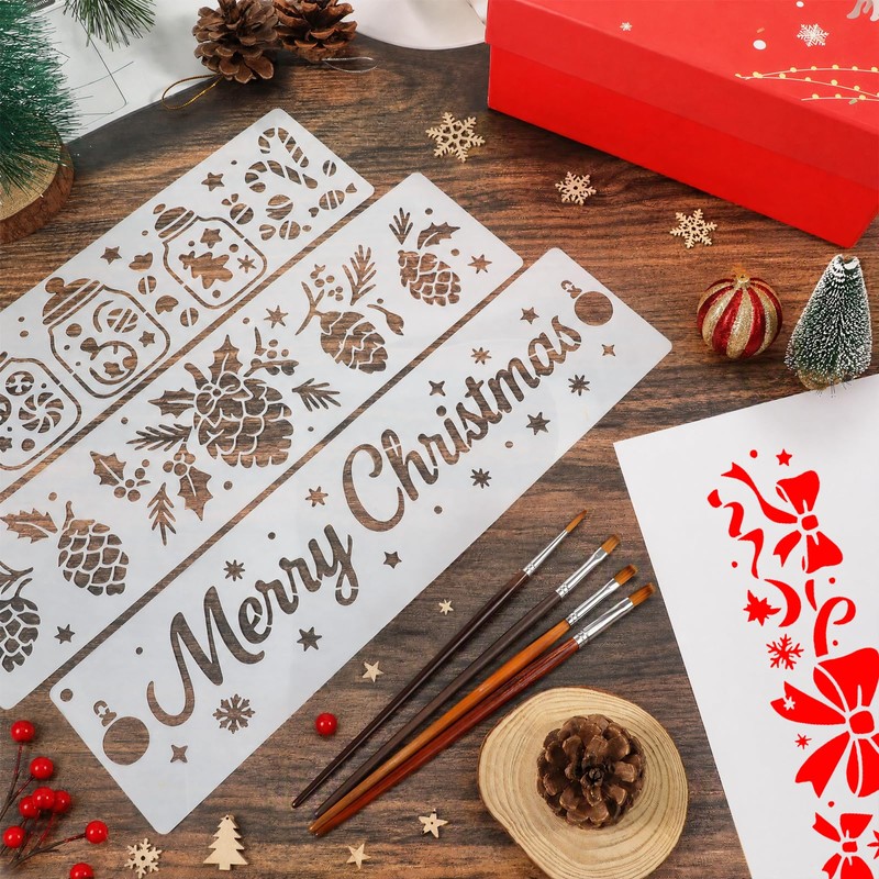 SRIZIAN 24pcs Christmas Painting Stencils for Crafts Reusable