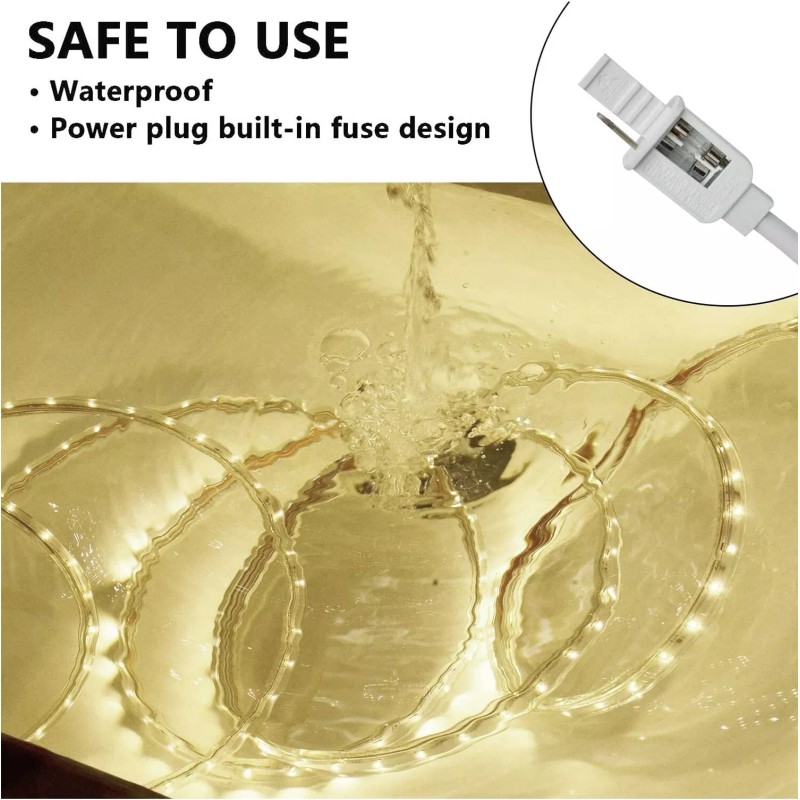 SURNIE LED Rope Lights Outdoor Waterproof Warm White, SURNIE 50ft