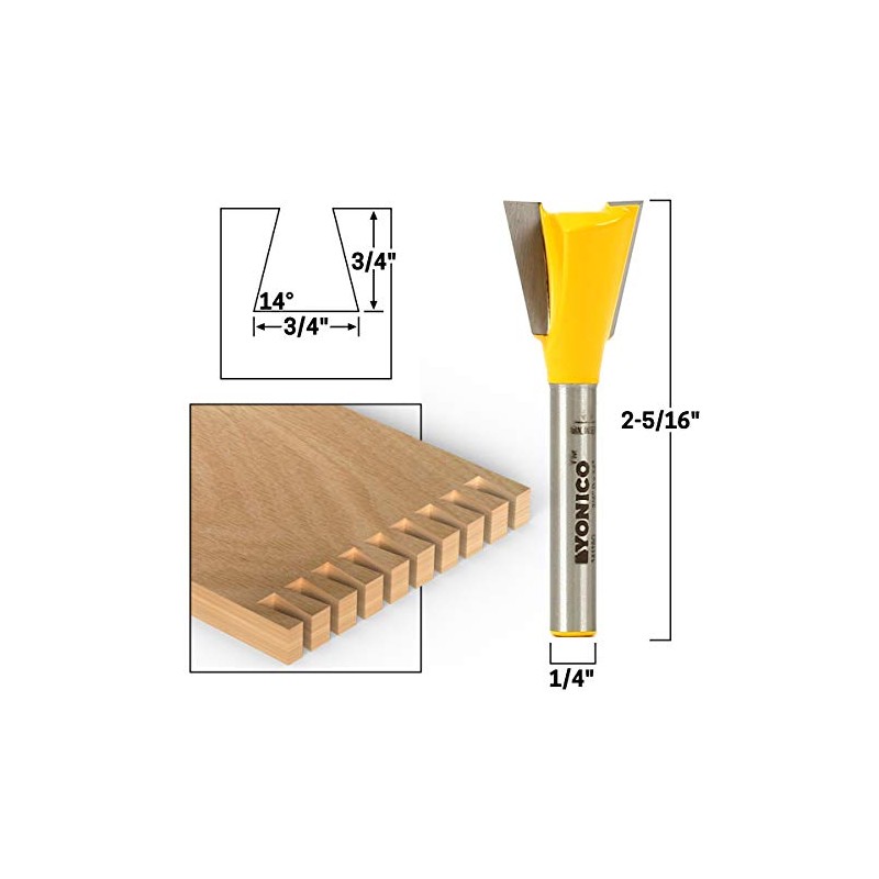 YONICO Router Bits Dovetail 14 Degree X 3/4-Inch 1/4-Inch Shank