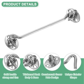 M METERXITY 4-Pack Hook and Eye Latch for Door 6 Inch Stainless Steel Gate Latch Barn Door Lock Hook and Eye Gate Latch for Gate/Shutters/Window/Cabinet/Bathroom [Silver]