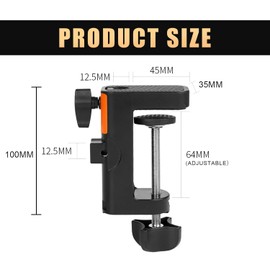 Table Mount Microphone, Dual-Use C-Clamp Base Stand for Microphone Boom and Desk Lamps with Long Arm, Adjustable Table Clamp Holder for 6 cm Desk (Pack of 2, Black)