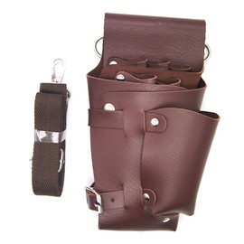FRCOLOR Professional Hairdresser Tool Organizer Waist Bag Brown Multifunctional Scissors Holder Pouch for Hairdressers and Barbers with Space for Combs and Clips