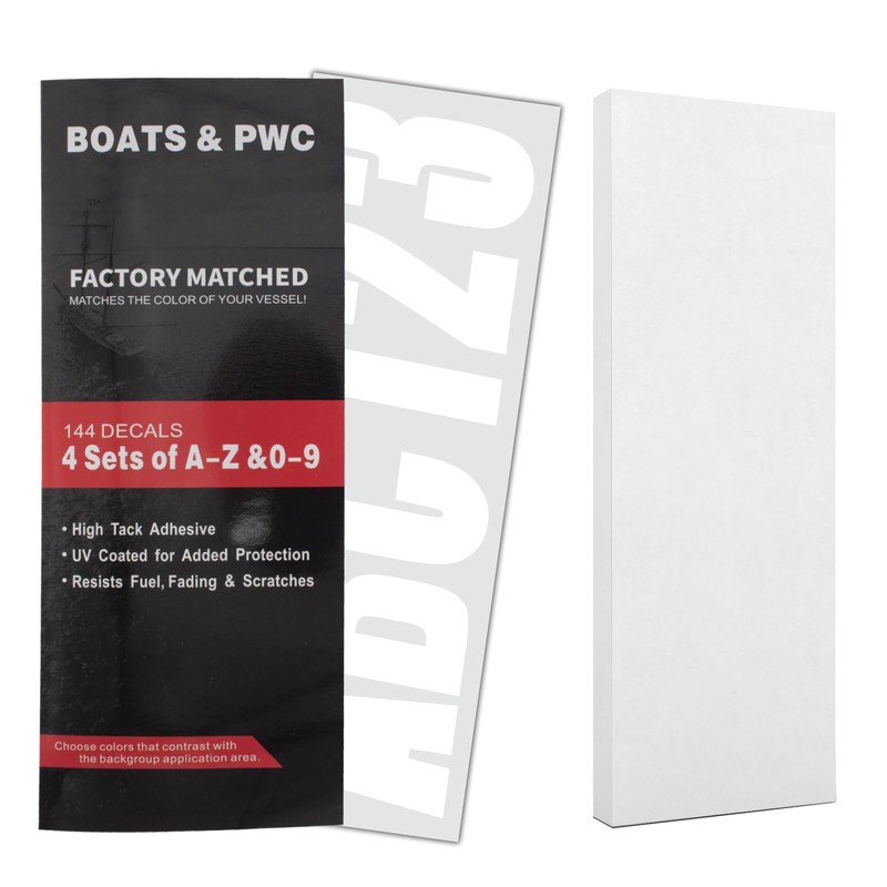 QuickMariner 4 Sets 3" Solid White Alpha-Numeric Registration Numbers and