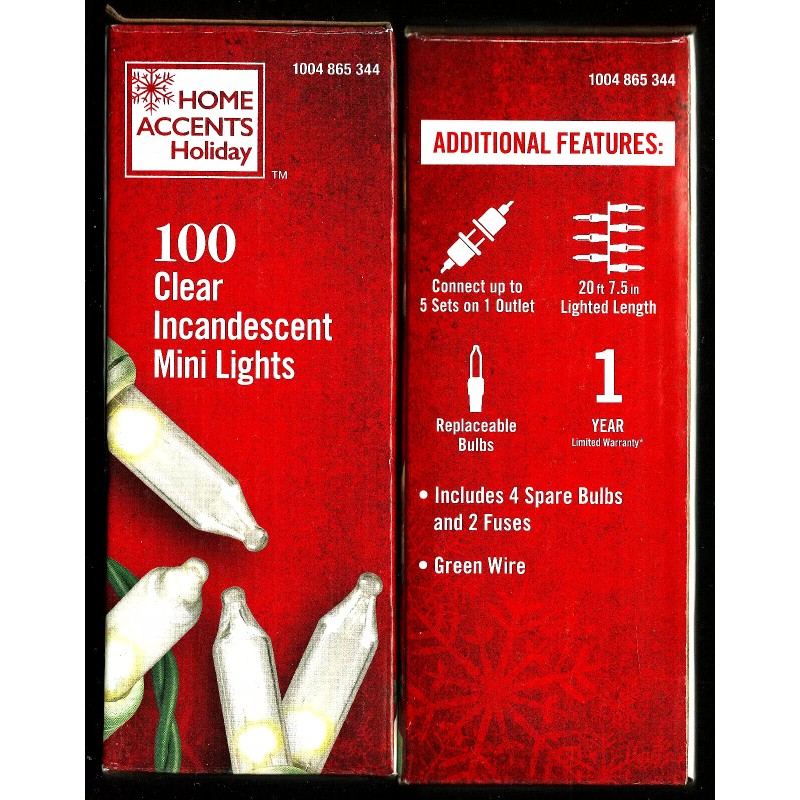 Home Accents 100 Mini Incandescent Clear Christmas Lights Green Wire