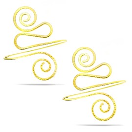 RechicGu 2 Pieces Geometric Swirl Upper Arm Cuff Band Gypsy Bohemia Hammered Armband Filigree Bangle Bracelet Adjustable Jewelry Set Metal Armlet Belly Dancer （Gold Style B）