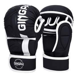 Half-Finger Boxing Fight Gloves, Half Finger Training Gloves fit for Taekwondo Sparring,Muay Thai, Martial Arts(Karav MAGA),Karate,Combat Class (Black White, M)