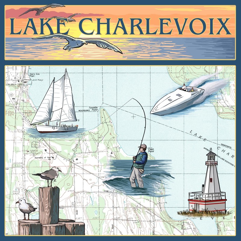 Charlevoix, Michigan, Nautical Chart (Absorbent Ceramic Coaster, Single, Cork Back,