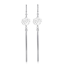 925 Sterling Silver Dangle Earrings Rose Flower Earrings for Women Girls Fish Hook Chain Drop Earrings