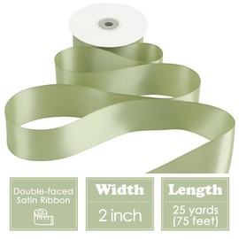 HUIHUANG Sage Green Ribbon 2 inch Double Face Green Satin Ribbon for Flower Bouquet Wrap, Dusty Sage Silk Satin Ribbon for Wedding Invitations, Gift Wrapping, Holiday Decor, Hair Bows -25 Yards/Roll
