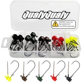 QualyQualy Ned Rig Jig Heads, Ned Rig Baits Kit for Bass Fishing, Crappie Jig Heads Mushroom Head Jigs Fishing Hooks Weedless 5 Popular Colors 25PCS, 1/8oz 1/6oz 1/5oz