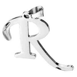 Flongo Men's Womens Biker Stainless Steel Silver 26 Letters Alphabet Pendant Necklace, 21.65 inch Chain, R