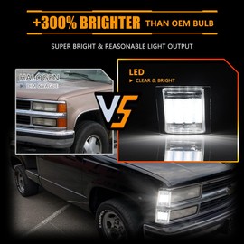 OFFKAT Front LED Side Marker Lights for Chevy C/K C10 Pickup Truck 1500 2500 3500 1994-1998 Silverado Tahoe, Chrome Housing Clear Lens White Sequential Turn Signal Side Corner Lights, 4 PCS