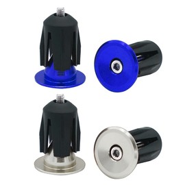 QitinDasen 2 Pairs Bike Handlebar End Plugs, Aluminum Bicycle Bar End Caps, for Road Bike, MTB, BMX (Silver + Blue)