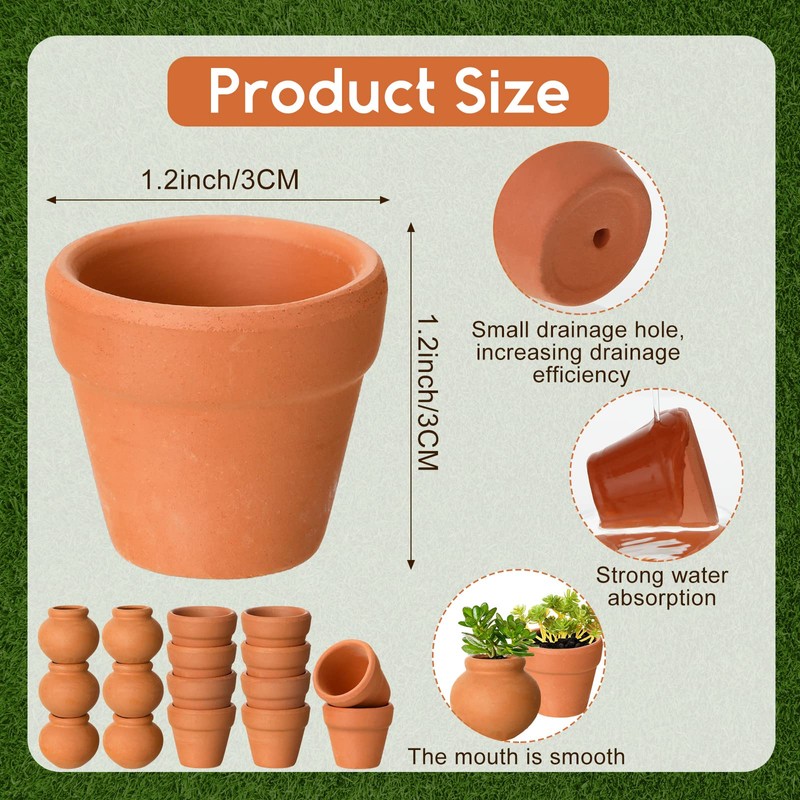 20 Pcs 0.9'' 1.2'' Terracotta Pot Small Mini Clay Pots