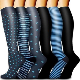 6 Pairs Compression Socks for Men and Women Compression Stocking Best Support for Athletic Travel Nurses(20-30 mmHg)