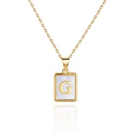 Initial Necklaces for Women, 14K Gold Plated A-Z Letter Mother of Pearl Pendant with 16"-18" Adjustable Chain - ValentinesDay Gifts for Her, Stocking Stuffers, Anniversary, Birthday Gifts for Women (White, G)