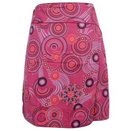 Vishes - Alternative Clothing - Wrap Skirt Short Skirt for Wrapping Press Studs Flowers Circles Embroidered, darkred