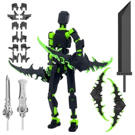 (Assembly Completed) 3D Printed Action Figure，T13 Robot Action Figure, T13 Collectible Action Figure Articulated, for Collectors Desktop Decorations ((Black Green))