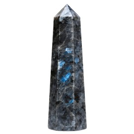 Crystal Towers ~ Obelisco de punta de cristal curativo natural para reiki curación y rejilla de cristal (Larvikite, 5 a 7,6 cm)