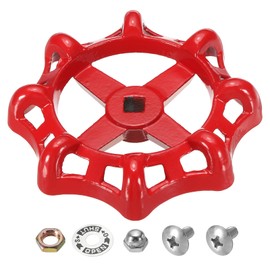 PATIKIL Outside Faucet Handle Square Stem Hole 12x12mm, Cast Steel Round Wheel Faucet Handles Replacement Water Spigot Handle with Screws Spacer, Red