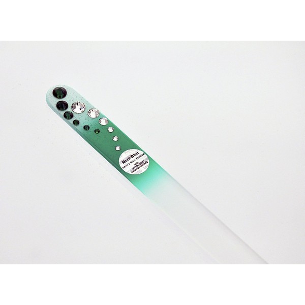 Genuine Czech, Etched, Crystal Glass, White/Green 5.5 Inch File with Comet Design Green/Clear Swarovski Crystals, Manicure/pedicure File