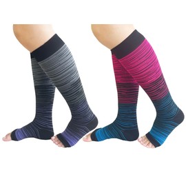 Open Toe Compression Socks Women Men 2 Pairs 15-20mmHg Toeless Compression Support Socks Circulation Recovery (as1, alpha, s, m, regular, regular, Mixed A, Small-Medium)