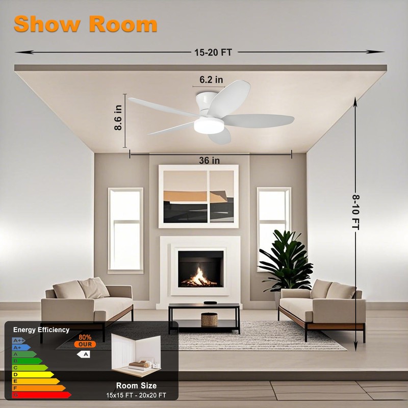 AYSEMO 36" Low Profile Ceiling Fan with Lights & Remote