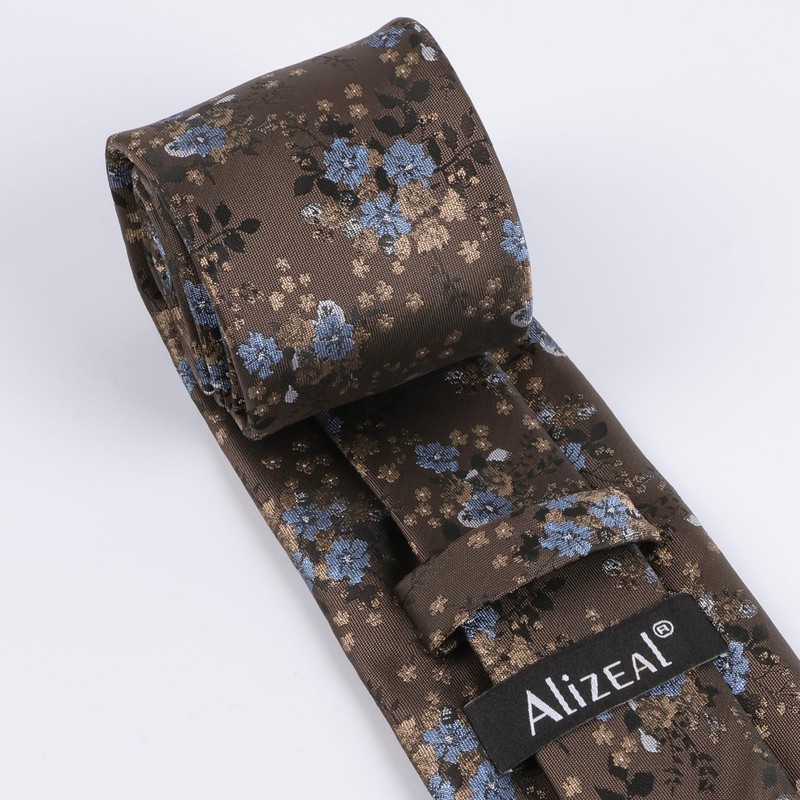 Alizeal Mens Floral Patterned Necktie with Pocket Square for Formal