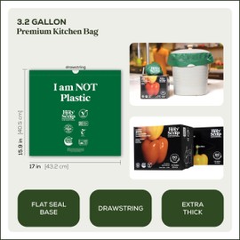 HOLY SCRAP! 100% Compostable Trash Bags 3.2 Gallon - 60 Pack - Small Drawstring Compost Bags, Eco Friendly Food Scraps Recycling Bag for Kitchen Waste Bin - BPI Certified, OK Compost Home