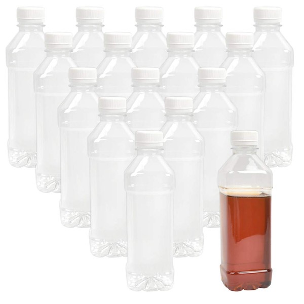 "N/A" 16 Pcs 250ml Empty Plastic Juice Bottles(162x48x48mm),Food Grade PET Reusable Square Drink Containers with White Lids,for Storing Homemade Beverages Juices Water