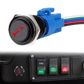 Horn Button 12v, 16MM Raised Speaker Momentary Push Button Switch, 5/10" Mounting Hole Horn Switchs for Automotive Car Boat Train, Red LED Light Black Stainless Steel Shell