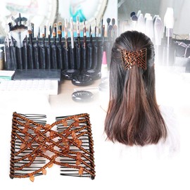 Peine Elástico Doble Clip, Peinetas para el cabello de las mujeres con cuentas, perlas de hojas Clip para el peine mágico para el cabello Doble horquilla Accesorios para el cabello para mujeres(6#)