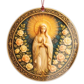 Virgin Mary Ornament – Stained Glass Catholic Christmas Decoration – Our Lady of Grace Religious Ornament – Christian Gift for Faith, Prayer & Spiritual Home Decor