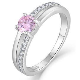 YL Solitaire Wedding Rings for Women 925 Sterling Silver Cubic Zirconia Statement Rings for Anniversary Engagement, Metal, Pink Tourmaline