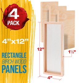 U.S. Art Supply 4" x 12" Unfinished Cradled Wood Panels for Painting, Gallery 1-1/2" Deep (4 Pack) - Artist Depth Wooden Wall Canvases - Mixed-Media Craft, Acrylic, Oil, Encaustic, Paint Pouring
