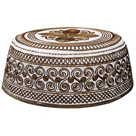 HIQIU Men's Muslim Islamic Prayer Kufi Hat Arabic Indian Hat Beanie Cap Embroidery Flat Prayer Hat, dark brown