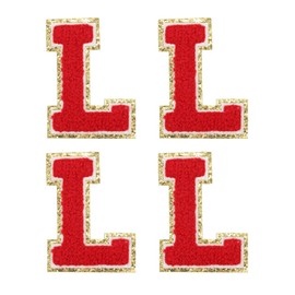 sourcing map 4 Pieces Chenille Letter Badge Iron-On Letter Patch Red L Alphabet Decorative Repair Embroidered Patches for Clothes Shoes Hats Backpacks