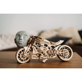 Wood Trick Motorcycle w/Rubber Band Motor Rides up to 16ft - Mechanical Model Kits for Adults and Kids - 10x4-3D Wooden Puzzles for Adults and Kids - Engineering DIY 3D Puzzle Wooden Models